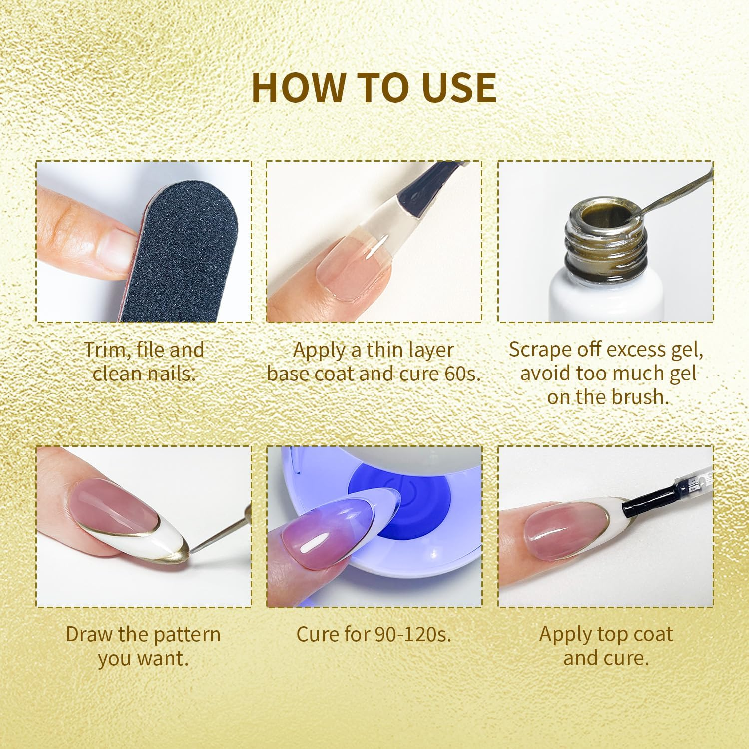 JODSONE 2Pcs Metallic Nail Art Gel Liner Gold Mirror Chrome and Silvery 3D Effect Gel Nail Polish Thin Brush Metal Painted DIY at Home Salon image number 1