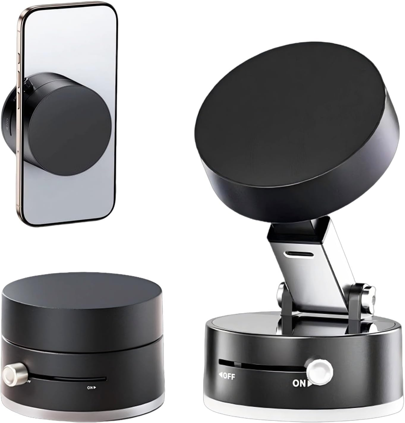 Leeneen 2025 New Strong Magnetic Vacuum Suction Phone Holder,For Car/Home/Smooth Surface/Mirror/Glass Foldable and Retractable Vacuum Magnetic Suction Phone Mount Bracket (White)