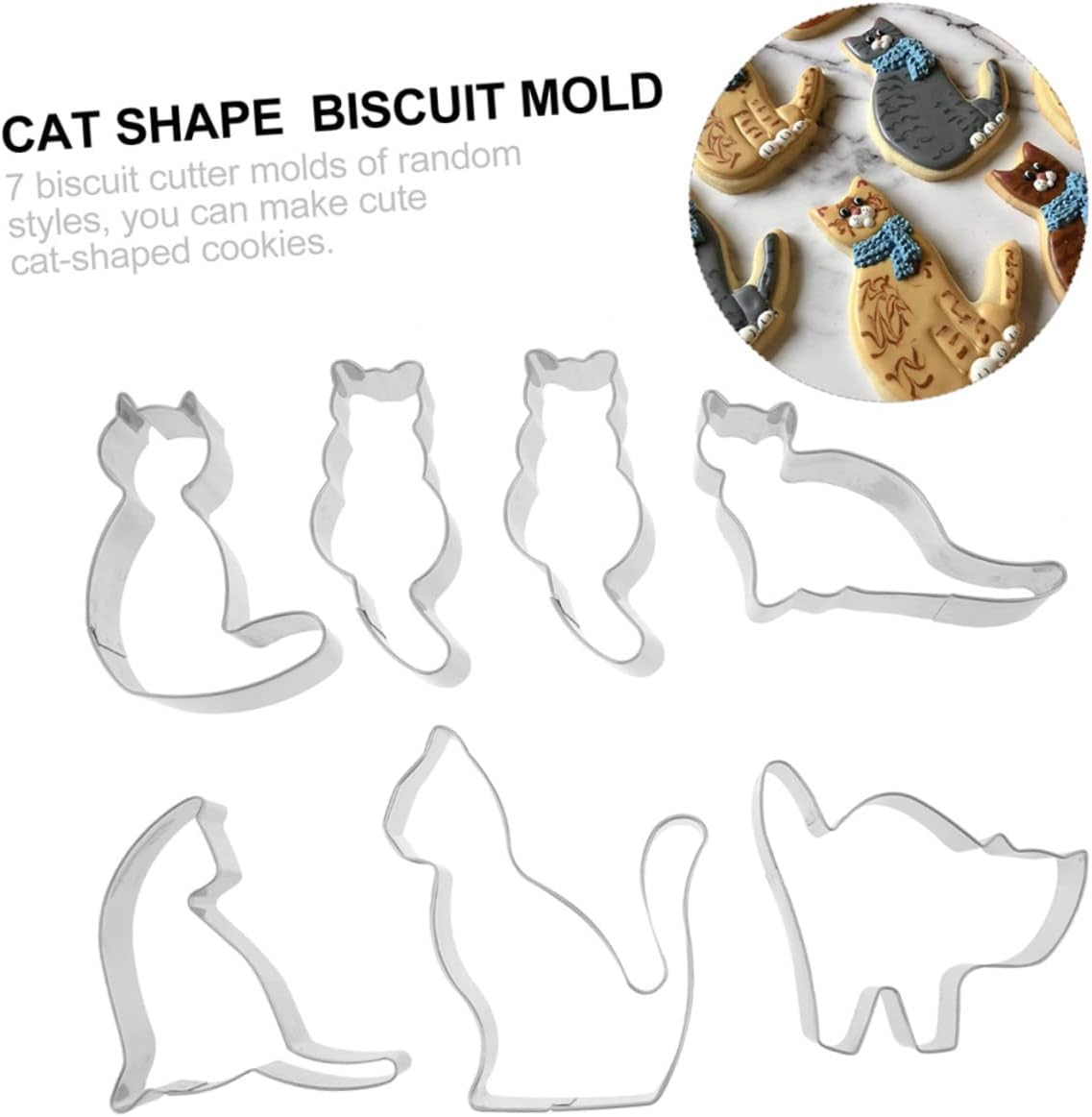 STOBAZA 8Pcs Cat Cookie Cutter Biscuit Cutters in Cat Shape Baking Tool for Lovers to Create Themed Cookies Random Style