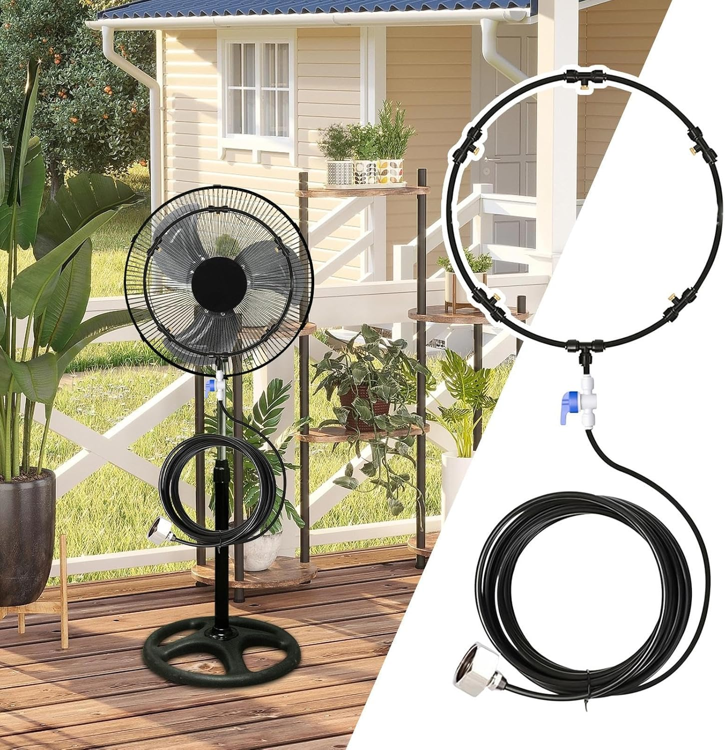 Fan Misting Kit,Outdoor Water Misting Hose for Fan - Hot Weather Water Sprayer 8-Meter Hose Multi-Nozzle Tool for Gazebo Event Tents Backyard Dog Kennel Patio Deck - Double Circle image number 5