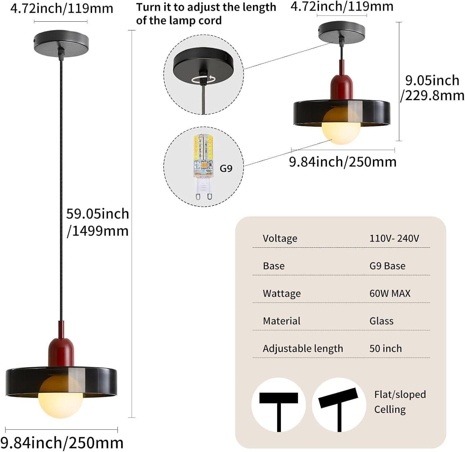 Mid Century Pendant Light Orange Glass Hanging Light Kitchen Island Nordic Coastal Single Ceiling Pendant Lamp Farmhouse Vintage Chandelie for Bedroom Hallway Corridor Coffee Shop (Green) - Green image number 5