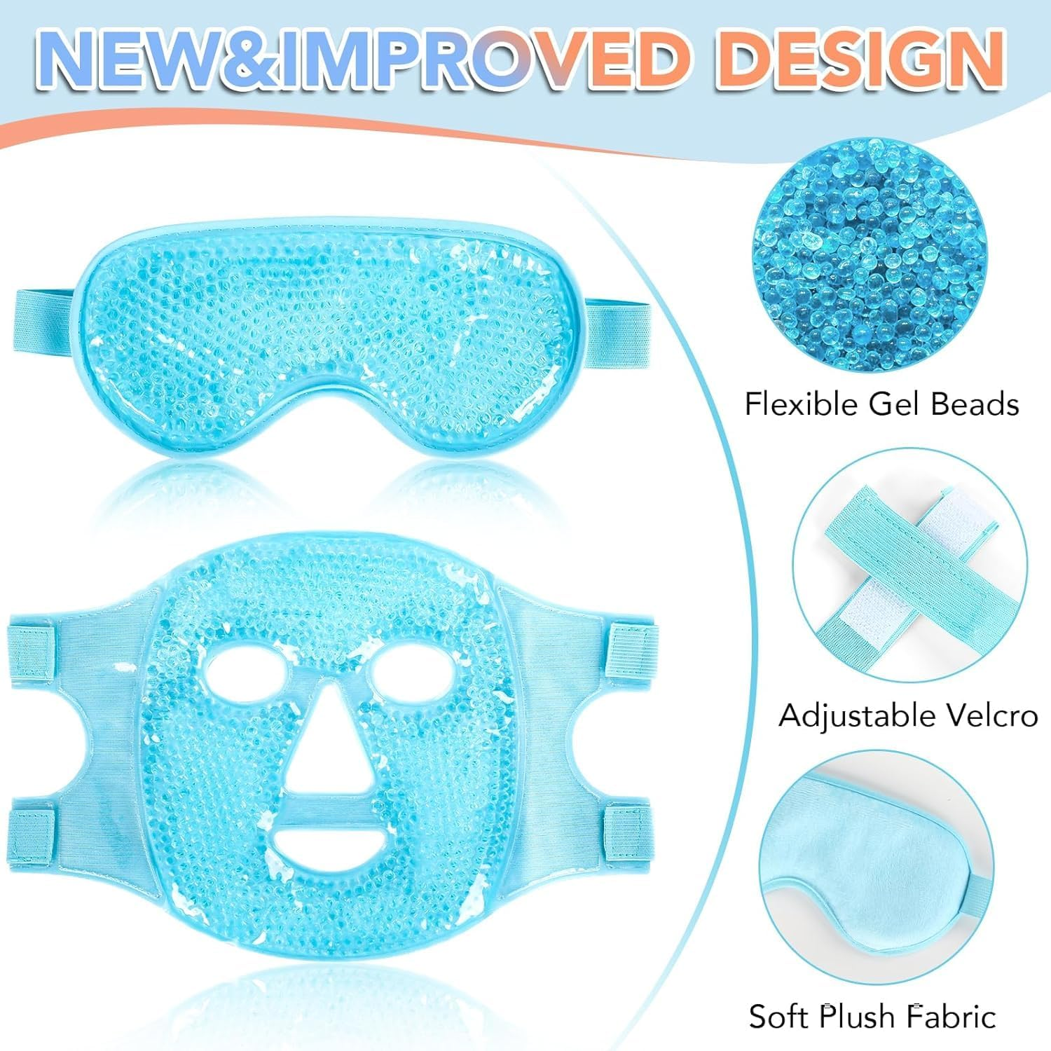 Colding Ice Face Mask and Cooling Eye Mask for Puffy Eyes & Migraine Relief, Gel Eye Mask, Cool Face Masks for Dark Circles, Eye Surgery, Sleeping, Pressure, Headaches, Skin Care (Blue) image number 3