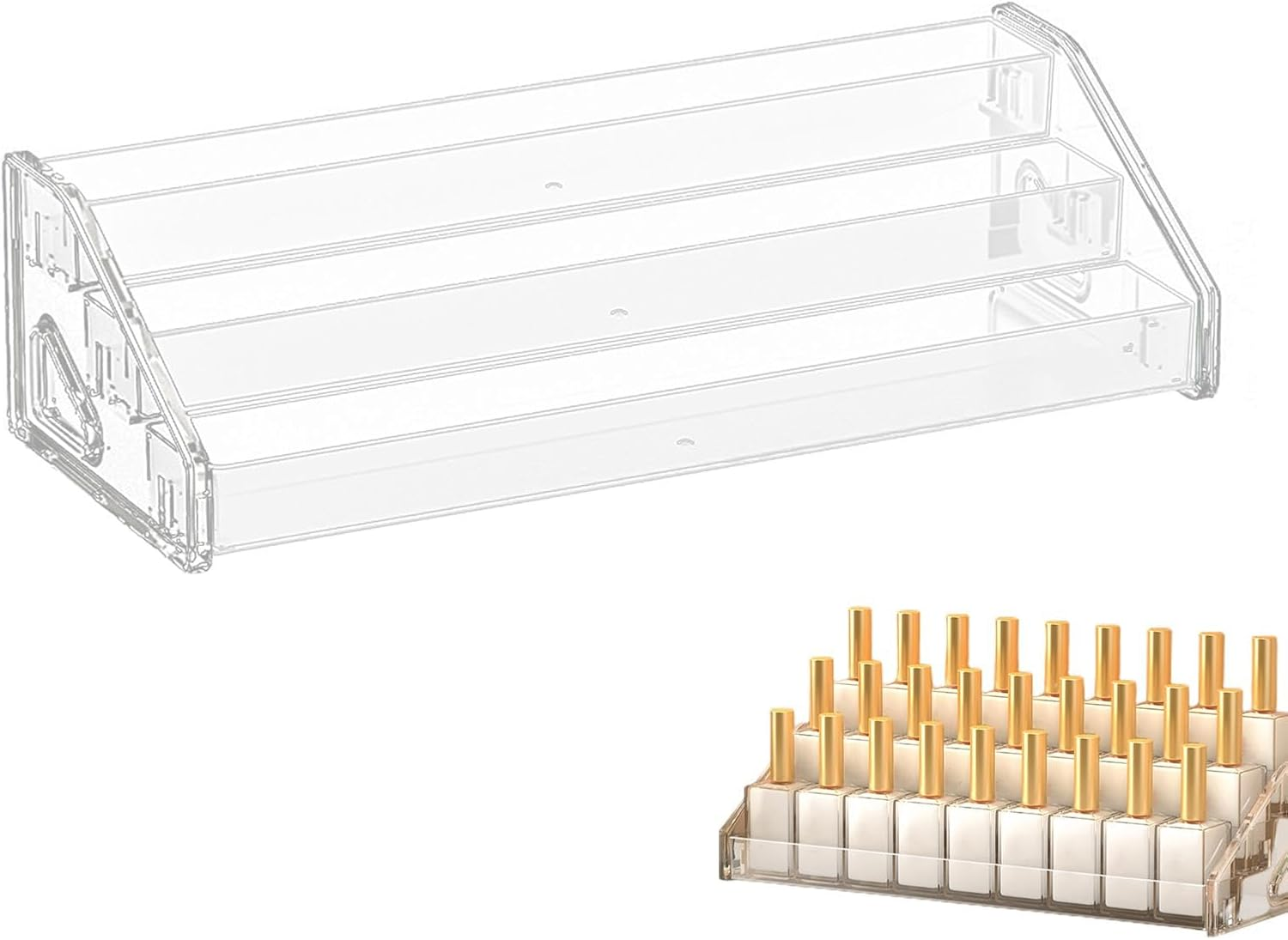 Furtryvl Acrylic Risers Display Stands | Clear Nail Polish Organizer, Trapezoidal Tiered Cosmetics Riser Stand for Perfume Lipsticks image number 3