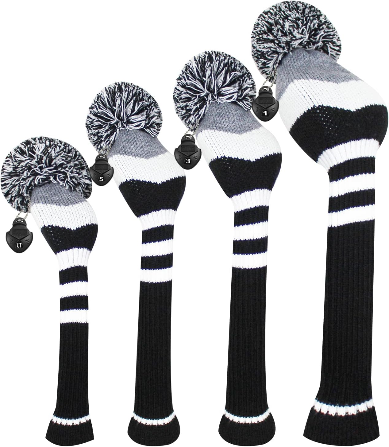 Scott Edward Knit Golf Club Cover for Woods and Driver Set of 5 Head Covers Protect Driver Wood(460Cc) 1 Fairway Wood2 and Hybrid/Ut2 with Rotating Club Number Tags