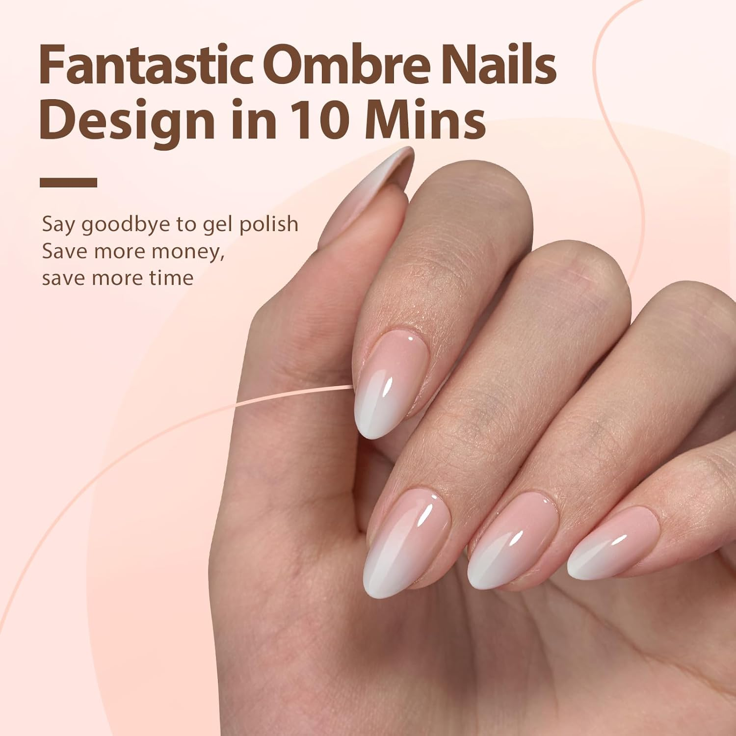 Btartboxnails XCOATTIPS Ombre Nails - Short Almond Press on Nails, 160Pcs 16 Sizes Nude Press on Nails Peach, Soft Gel Nails False Nail, Soak off Acrylic Fake Nails Extensions image number 3