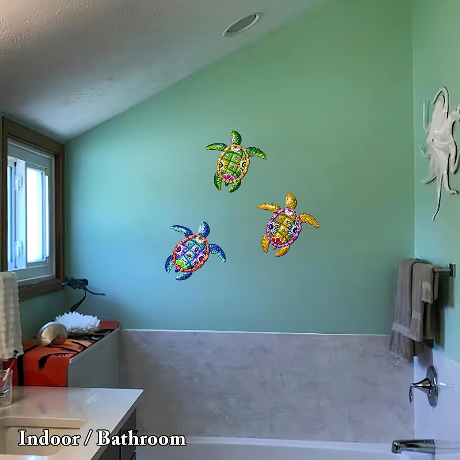 Metal Sea Turtle Wall Art Decor，Beach/Ocean/Nautical Theme Outdoor Wall Decor，Decorations for Garden Backyard Pool Patio Balcony Kitchen or Bathroom (3 Pack) image number 1