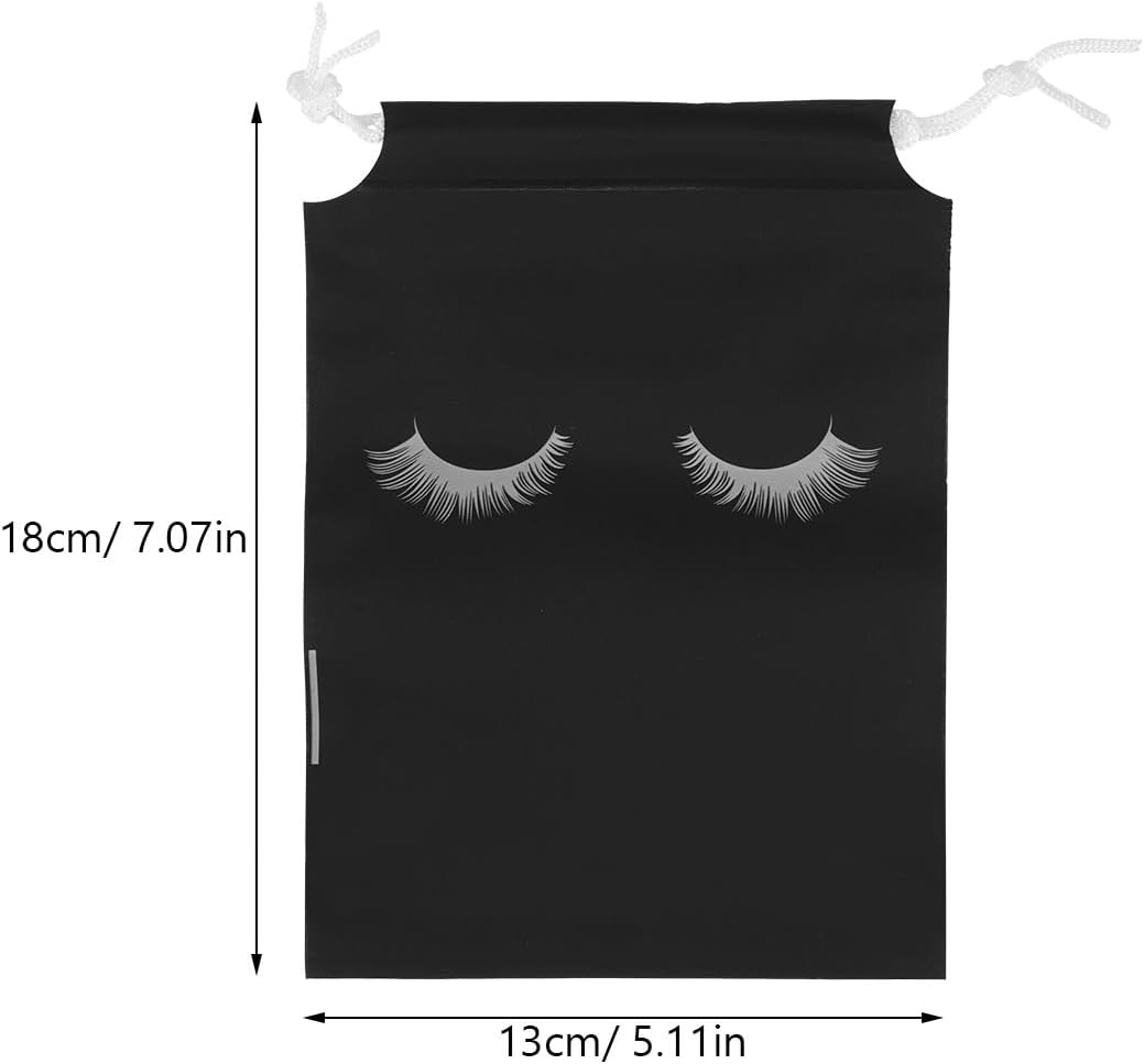 Generic 50Pcs Drawstring Cosmetic Pouch Eyelash Aftercare Bags Small Matte Black Makeup Storage Bags Travel Facial Care Packaging Pouch for Women And image number 6