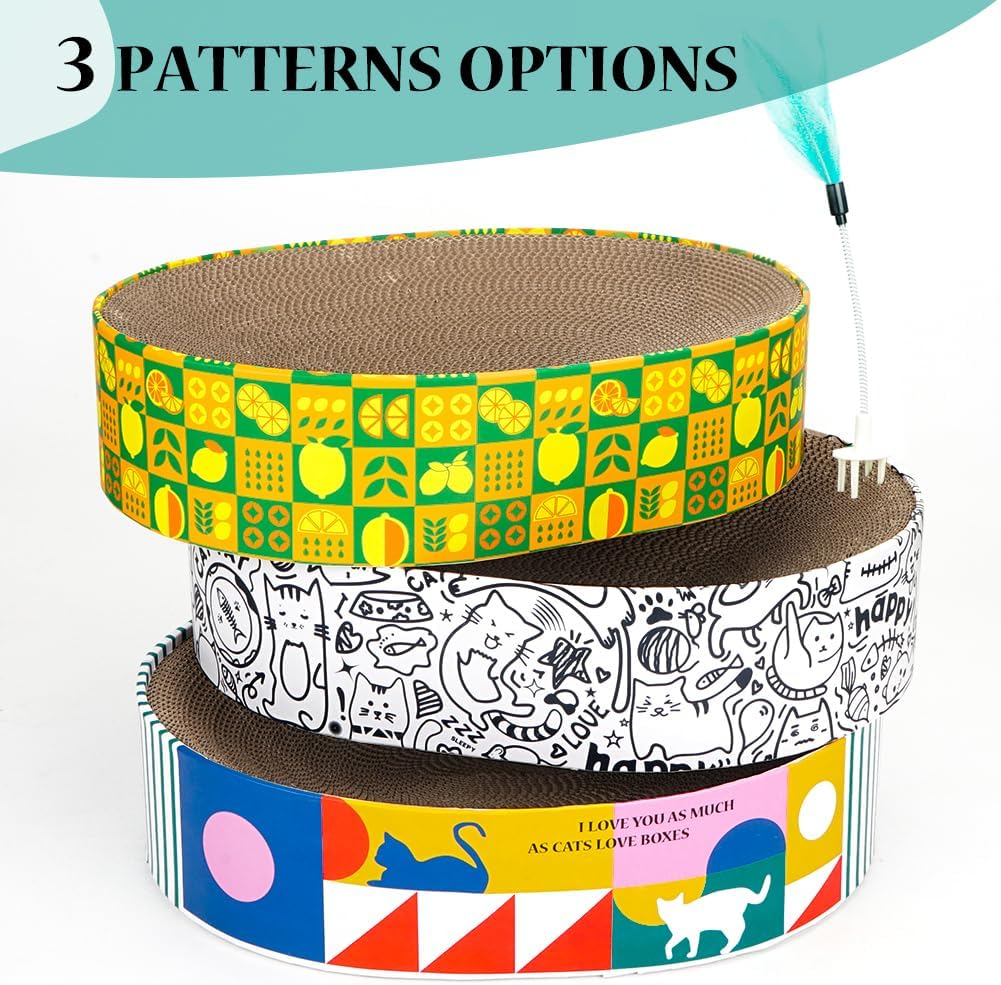 Cat Scratcher, Cardboard, 2 in 1, Oval Pet Cat Cot, Scratching Pad, Corrugated Cardboard, Lounge Bed, Furniture Protector, Toy - Oval-Graffiti image number 6