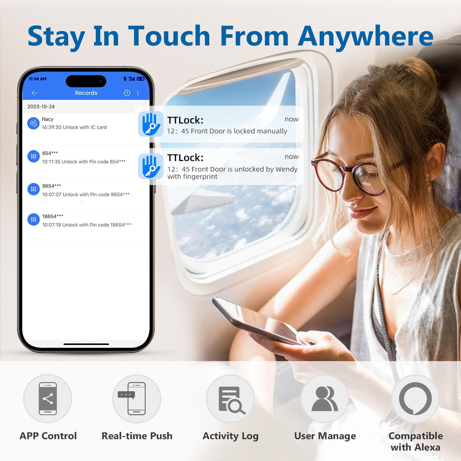 Keypad Smart Door Lock with Handle,Keyless Entry Door Locks,Smart Lock for Front Door,Fingerprint Doors Lock with Keypad for Exterior Door,Deadbolt Lever Alternative(Black) image number 4