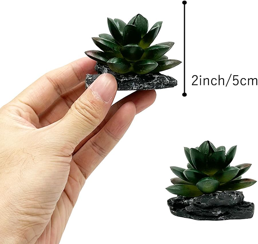 Reptile Artificial Plants Succulent Terrarium Decor Desert Rain Forests Plant Lizard Bearded Dragon Chameleon Gecko Snake Amphibian Habitat Hideout Turtle Tank Accessories (Dark-Green-3Pcs-Set) image number 1