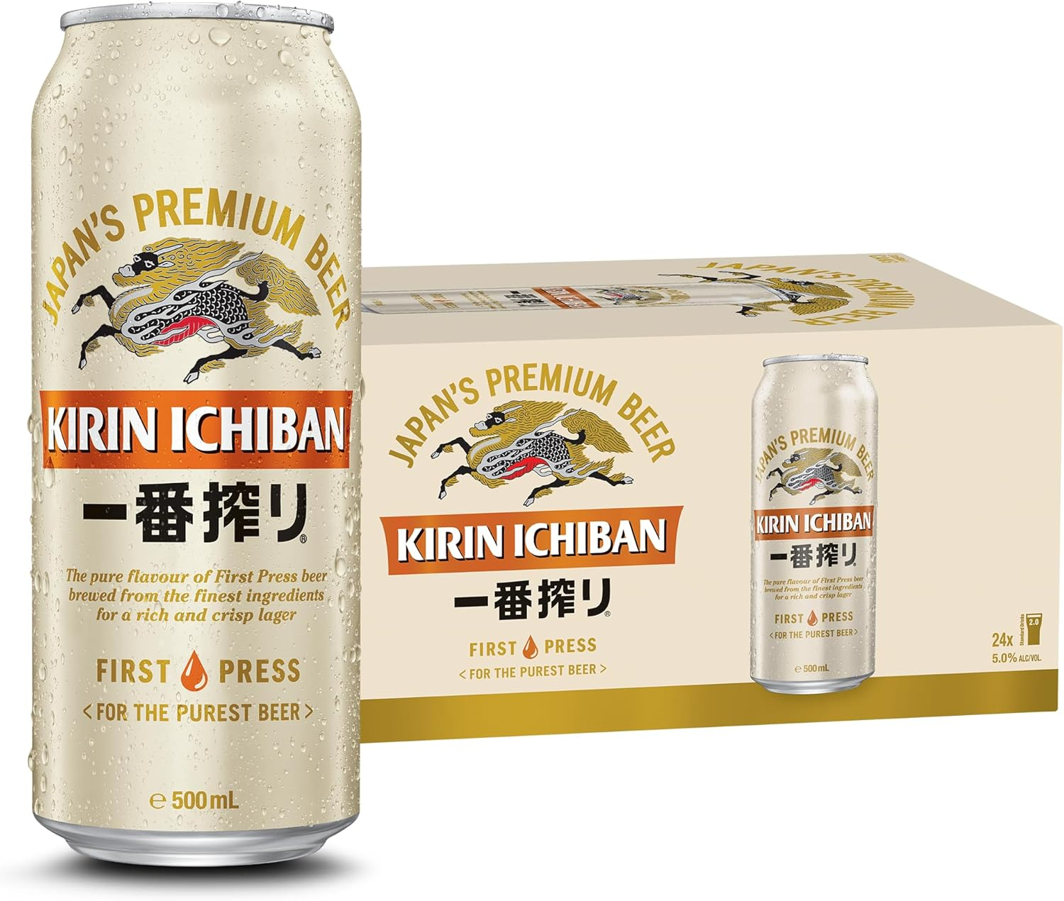 Kirin Ichiban Japanese Beer First Press Premium Lager 5% ABV 24 Pack X 500 Ml Can Case