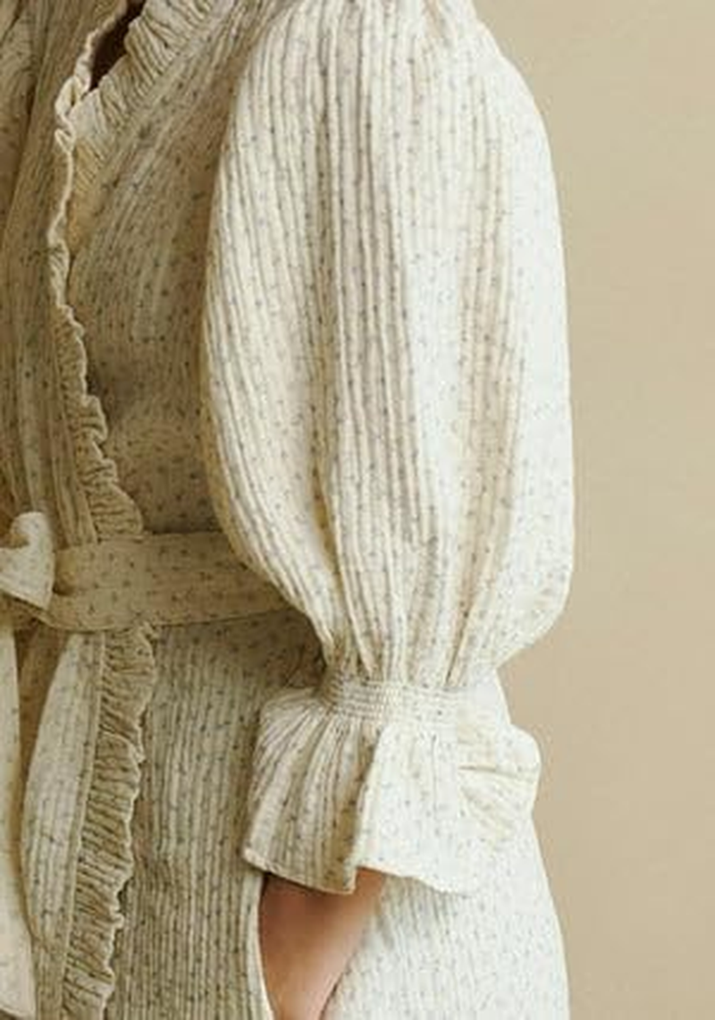 NOTHING FITS but Muslin Gauze Robe Maternity Gown, Women&rsquo;S Cotton Classic Nursing Robe, Puffed Sleeves - Hyacinth image number 3