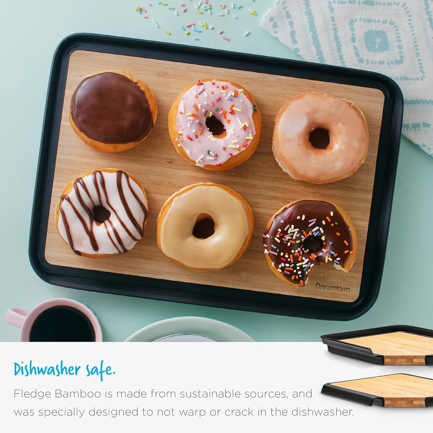 Dreamfarm Big Fledge Bamboo Dishwasher-Safe, Double-Sided Cutting Board with Non-Slip, Juice-Catching Flip-Up Silicone Edges - 14"X10", Bamboo