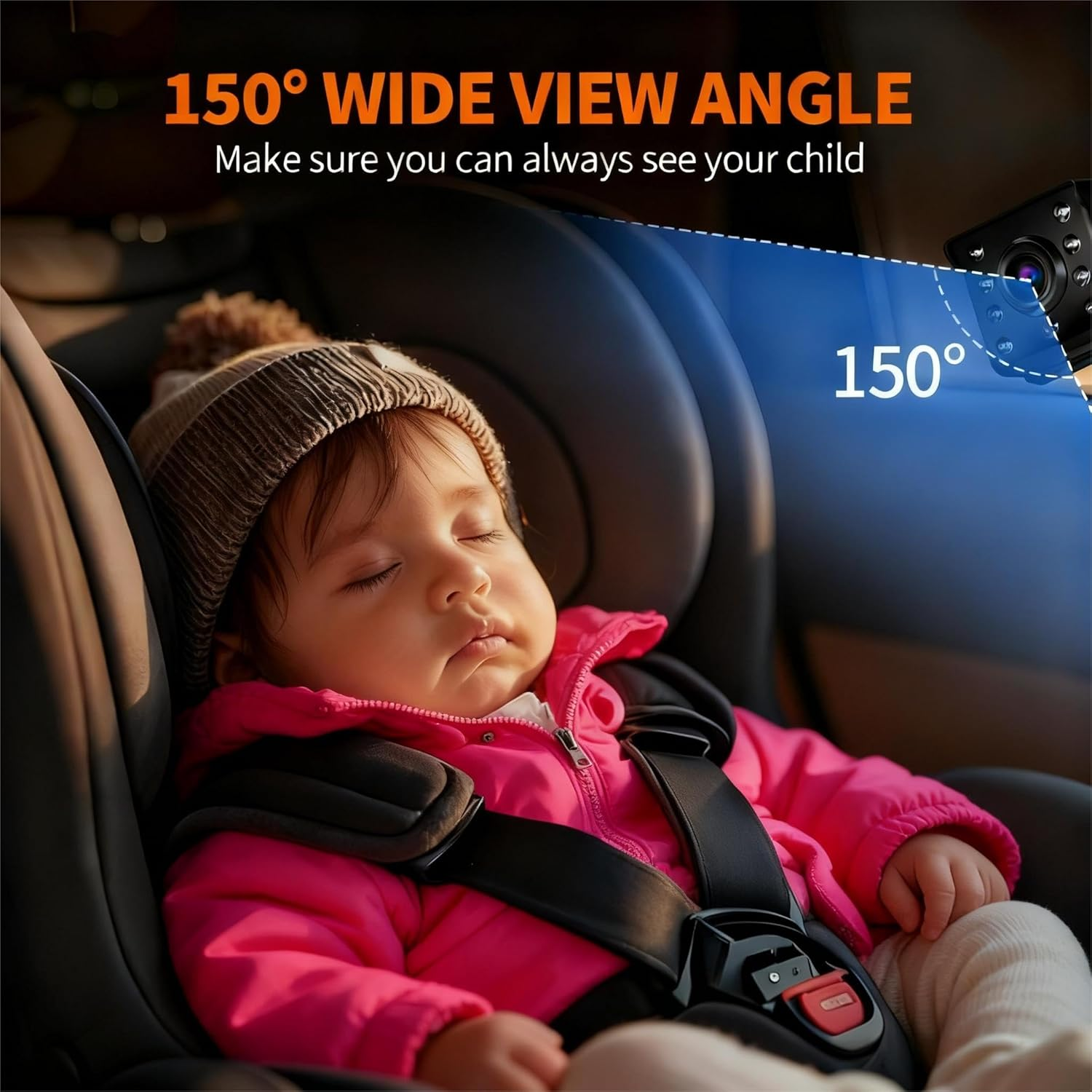 Baby Car Monitor, 1080P HD Night Vision Camera with 4.3-Inch LCD Display, Rear-Facing Car Seat Monitor for Safe Driving, Wide-Angle Digital Video Infant Camera image number 6