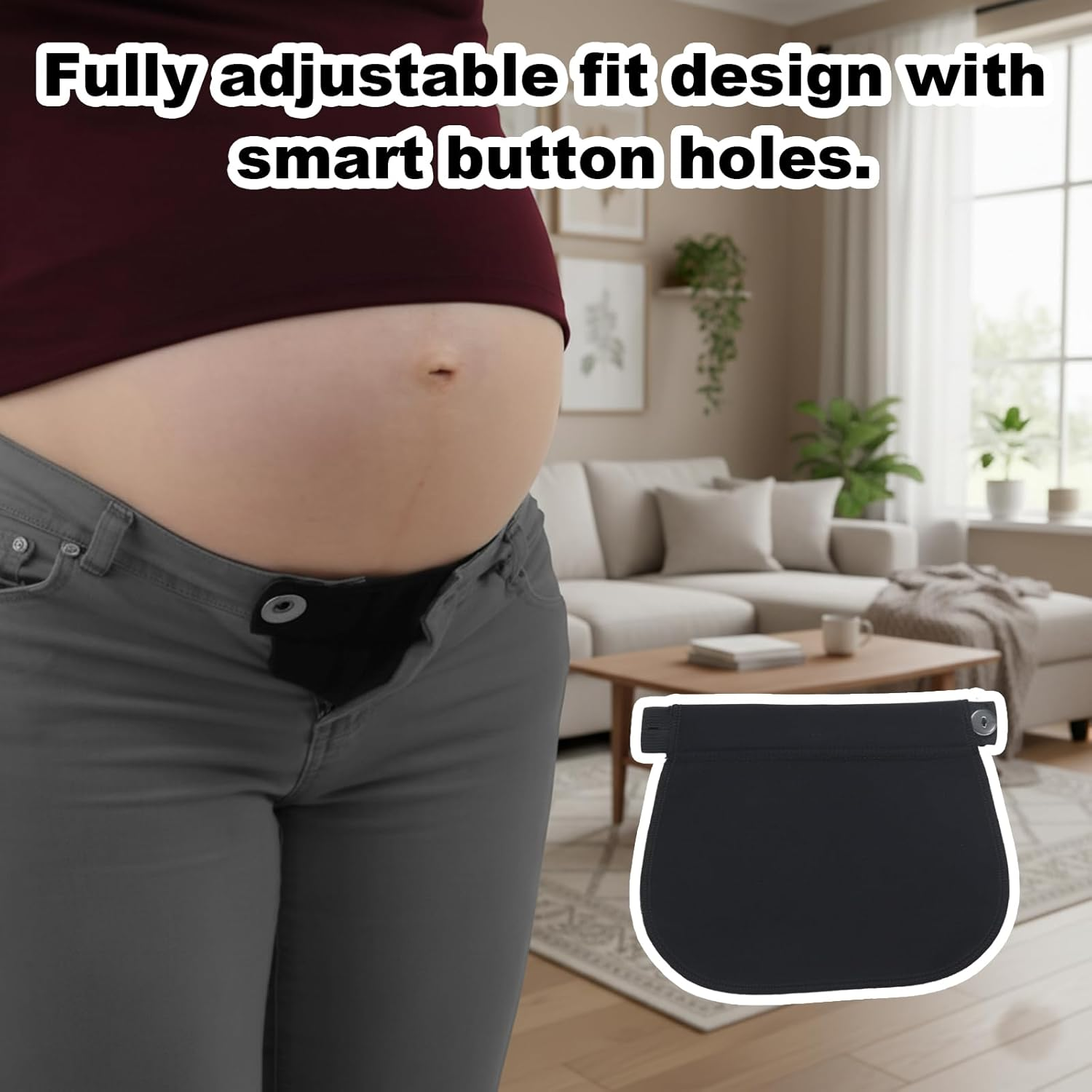 Pregnancy Belt, Maternity Belly Bands & Supports, 8-Piece Pants Extender Set in Black, Navy, Nude & Grey, Comfortable Adjustable Maternity Support for Expecting Mothers image number 6