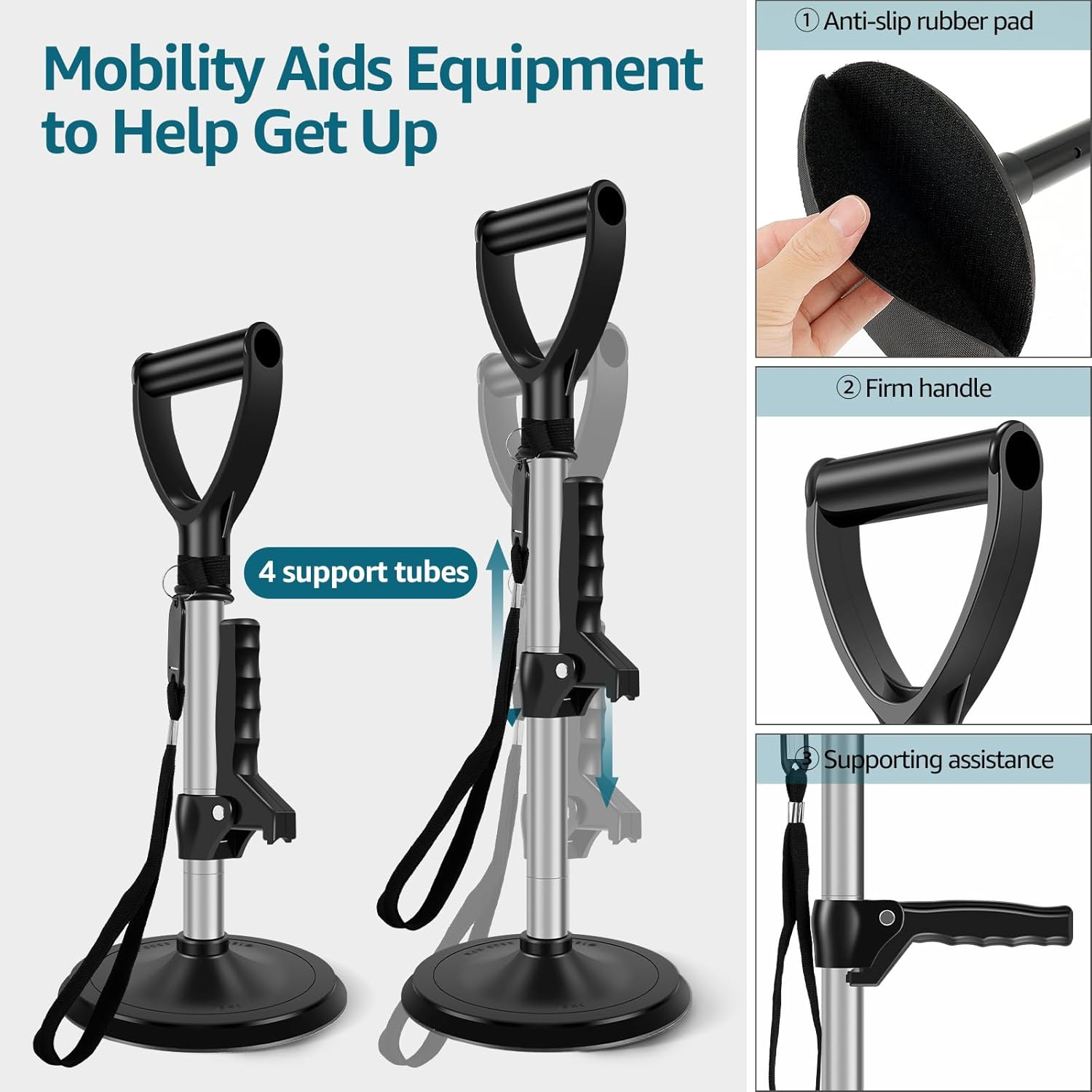 Mobility Aids Tool, Height Adjustable Stand Assist Aid, 6 Inch Base Standing Aids Support, Lift Assist Supports Equipment, for Rising Indoors Garden Outdoor Work