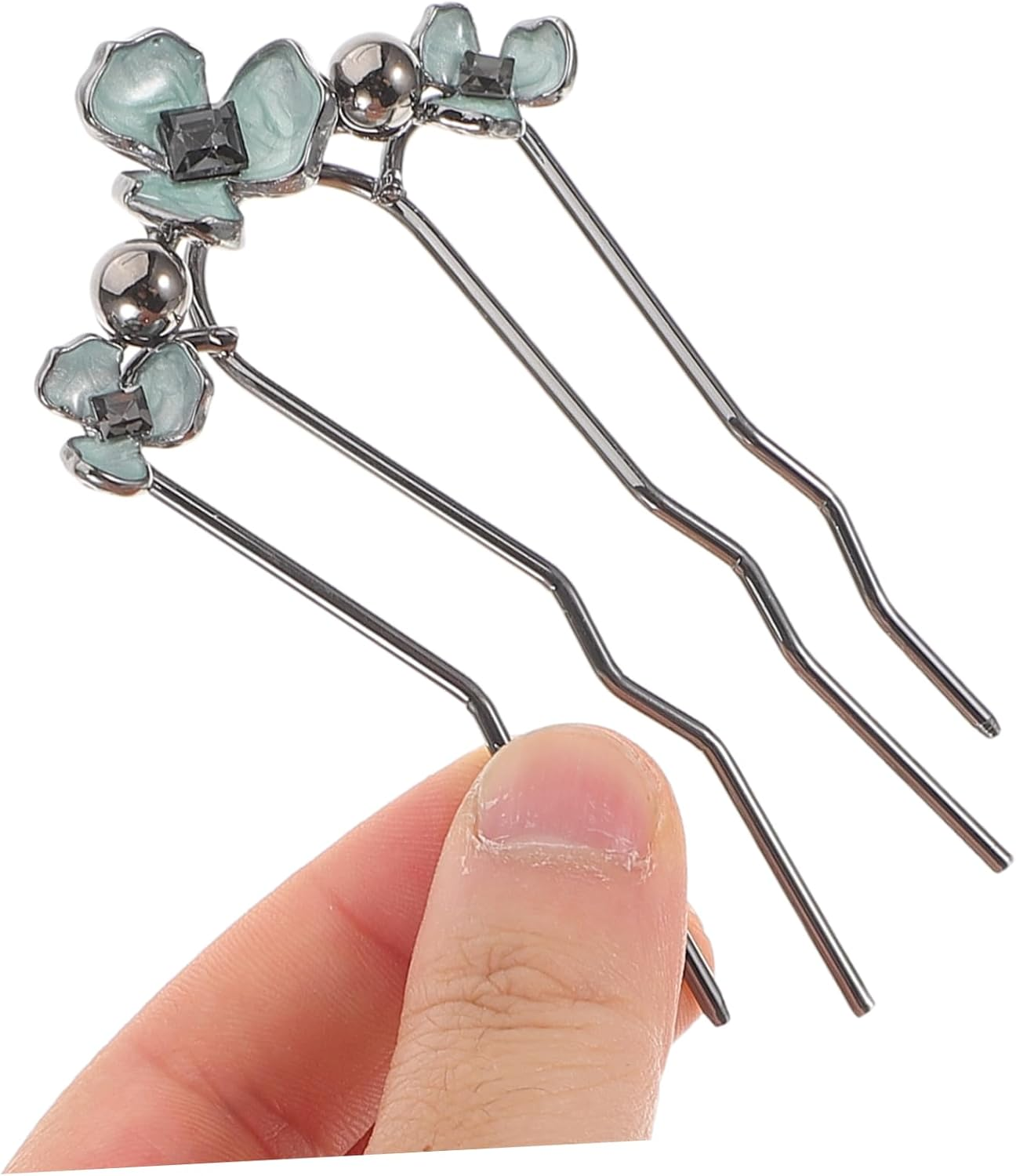 HAMPPLIES 2Pcs U-Shaped Metal Hair Forks Pearl Rhinestones 4-Prong Wave Hair Combs for Brides and Formal Events French Side Clips for Women image number 2