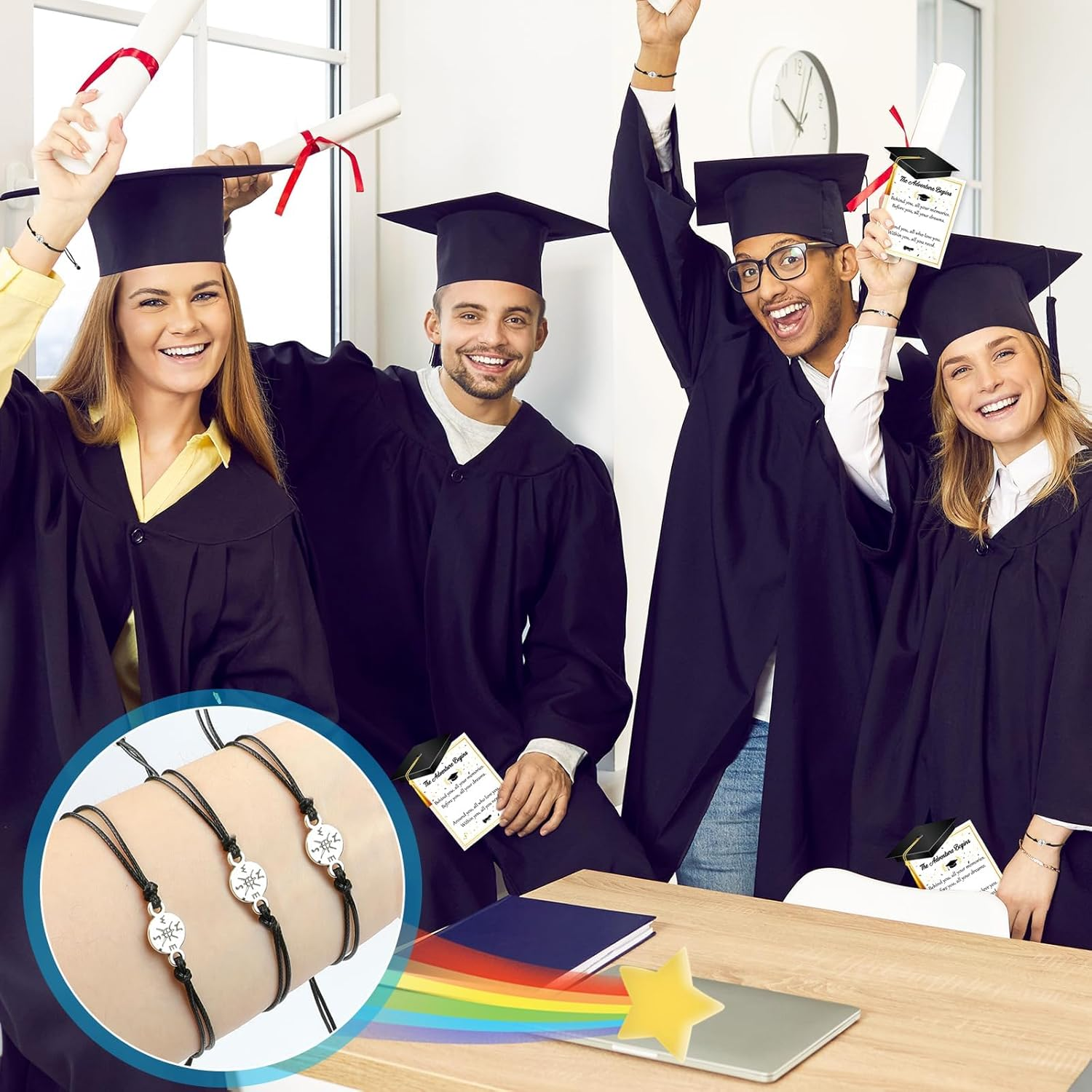 Hapurs 30 Pack Graduation for Her Him 2025, School Leavers Gifts 2025 for Students, Adjustable Woven Compass Bracelet Cards Graduation Party Favours, Nursery Preschool Prom Gift Bulk End of Year