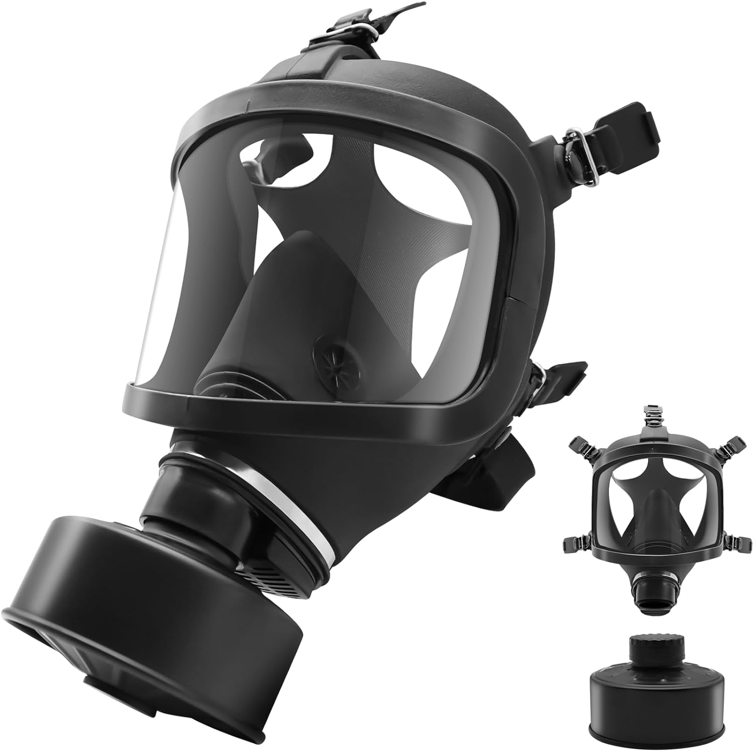 Military Black Full Face Reusable Gas Mask and Chemical Survival Mask, Ski with 40Mm Activated Carbon Filter to Protect against Gas/Dust/Organics/Asbestos,Suitable for Various Working Environments image number 1