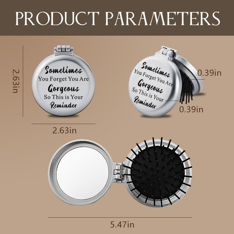 Inspirational Gifts for Best Friends Sister Coworker Foldable Compact Hair Brush round Mirror with Quotes Sometimes You Forget You Are Gorgeous Encouragement Motivational Gifts for Women Girls image number 1