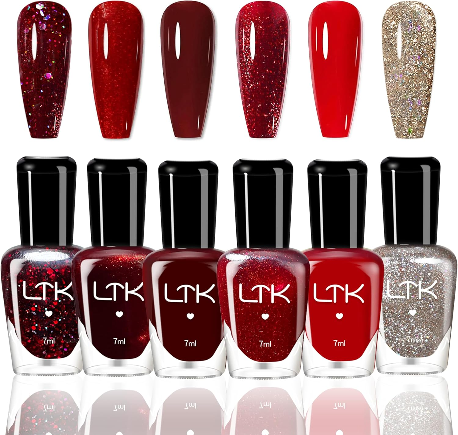 6-Piece Red Nail Polish Set - Gentle and Long-Lasting Water-Based Nail Polish - No UV Nail Polish for DIY Nail Art Manicure at Home, Vegan and Cruelty-Free, Regular Colour Polish (RED) image number 3