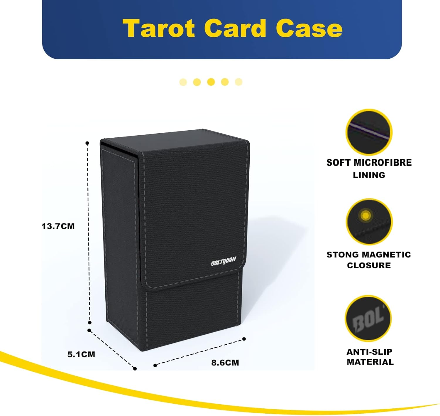 Black Tarot Card Holder with Black Interior; Fold Top Tarot Card Box Case with Magnetic Lid Closure; Fits Rider Waite Tarot Card Deck; Holder Measures Standard Size 5.39 X 3.38 X 2 in (137*86*51Mm)
