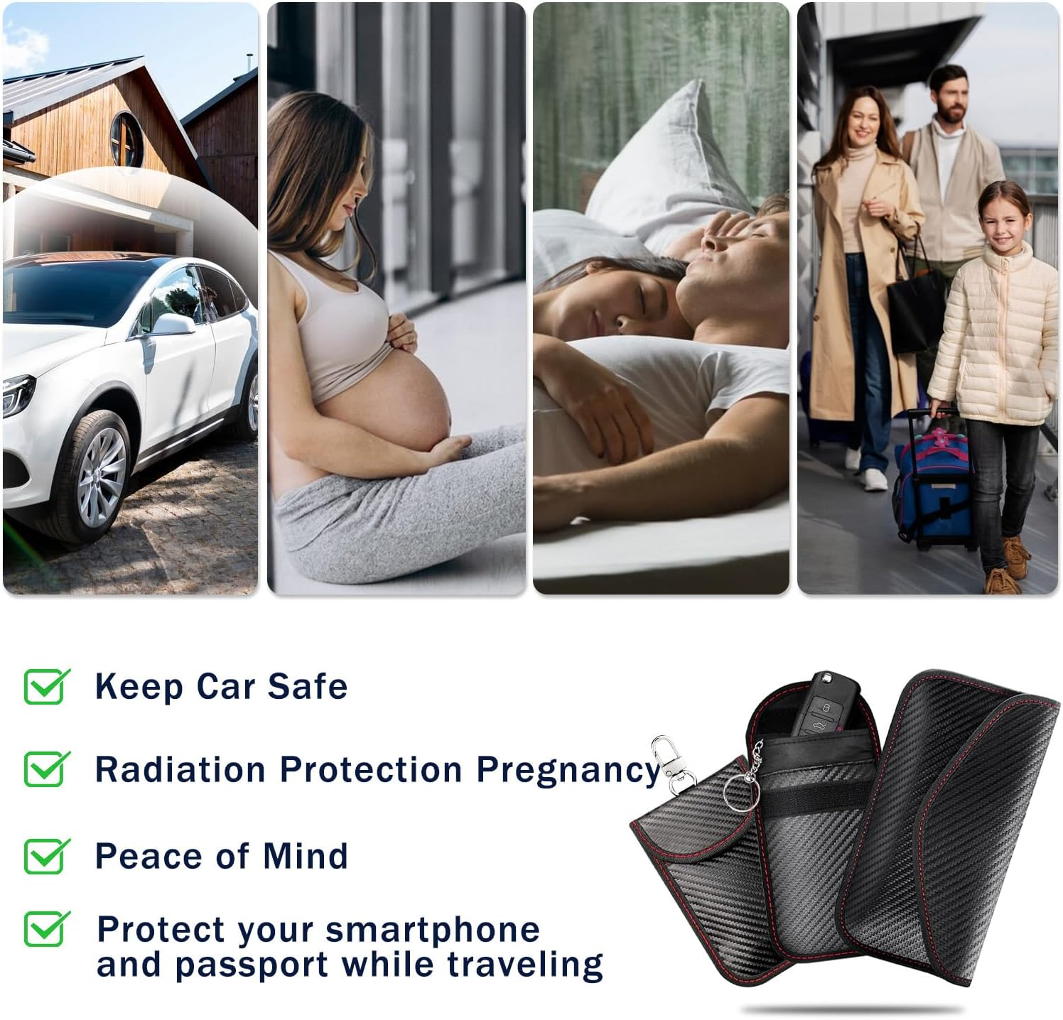 WEKUBA Faraday Pouch for Car Key, 3 Packs of Faraday Bags, with Hooks and Fixed Key Rings, Car RFID Blocker Bag for Car Security, Anti-Theft Signal, Anti-Hacking Case Blocker image number 3