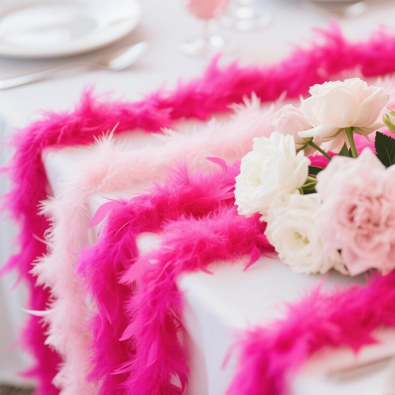 5 Ft 14Pcs Feather Boas and 14Pcs Heart Sunglasses Set Artificial Fluffy Boas Party Bulk for Women Bachelorette Party image number 2