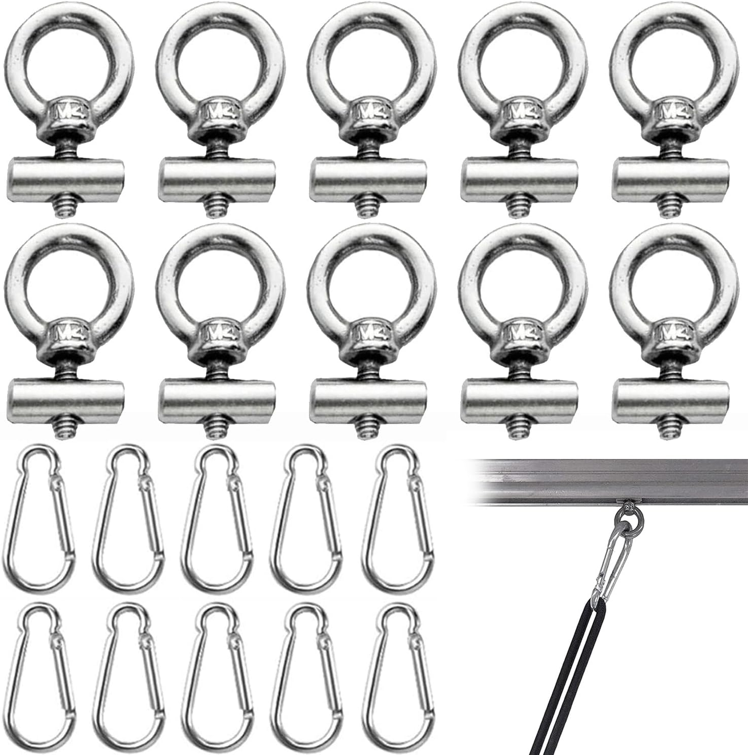 Wzenclave 10Pcs Carabiners 304 Stainless Steel Eye, 10 Pieces Stainless Steel Awning Pipe Plug 6Mm, with 10 Climbing Buckles, Ideal for Caravans, Motorhomes, Campervans Camping Tent Equipment image number 3
