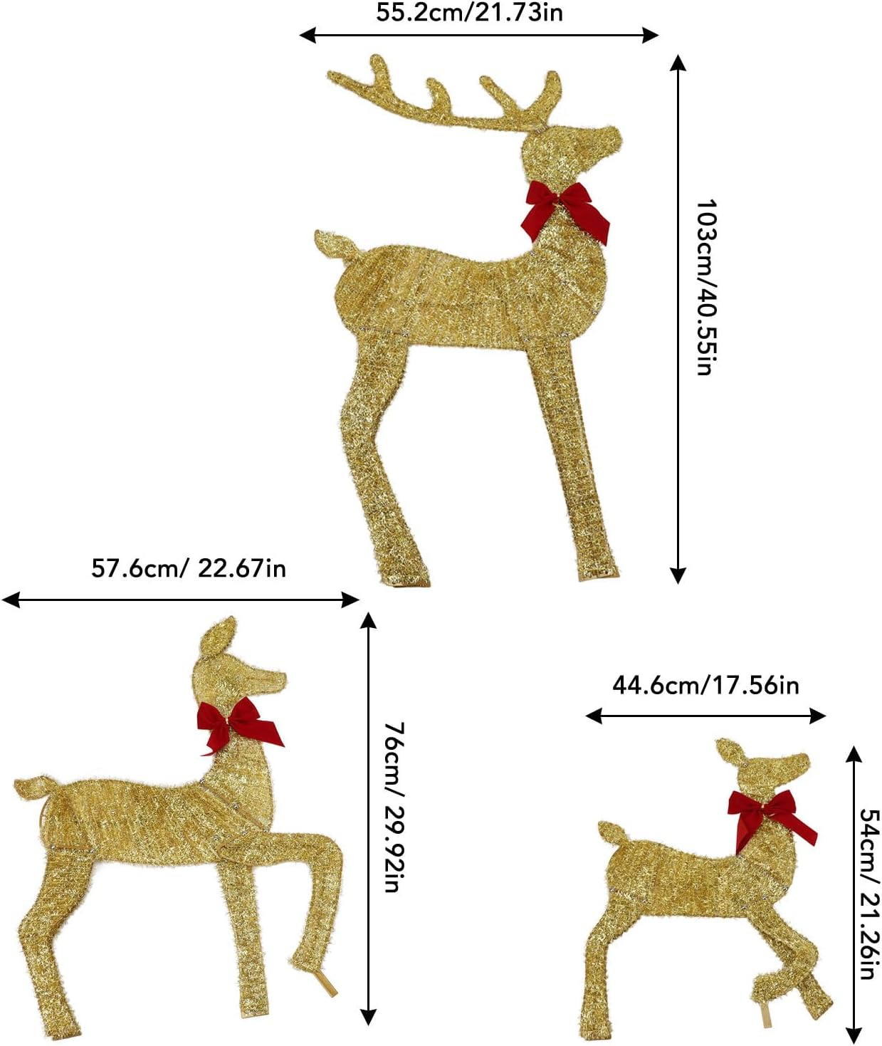 3 Pieces Lighted Christmas Reindeer, Lighted Christmas Deer Family Set, Outdoor Yard Reindeer Holiday Decoration with LED Lights, Christmas Decoration for Lawn Yard Garden image number 1