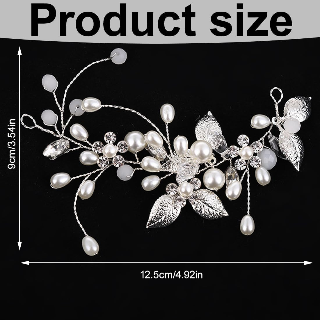 Silver Wedding Crystal Hair Vines Flower Leaf Headpiece, Pearl Headband, Wedding Hair Accessories for Bride, Hair Accessories for Women and Girls image number 4