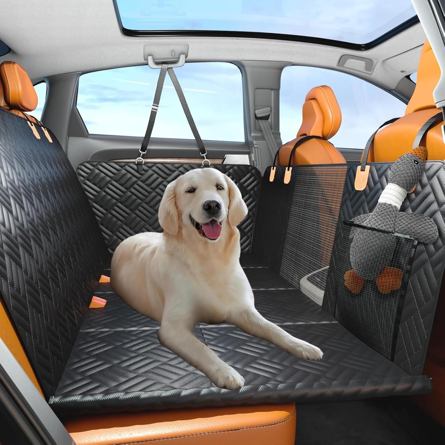 Hard Bottom Dog Car Seat Cover for Back Seat - Waterproof Dog Car Hammock & Bed Extender for SUV, Truck - Heavy Duty 400Lbs Non-Slip Pet Car Seat Cover Protector with Mesh Window image number 2