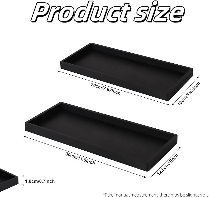 2Pcs Silicone Vanity Tray for Counter,Bathroom Tray, Resin Soap Dispenser Tray Kitchen Sink Tray,Small Marble Tray for Bathroom Countertop Organizer for Jewelry,Cosmetics,Perfumes & Shampoo (Black) image number 6