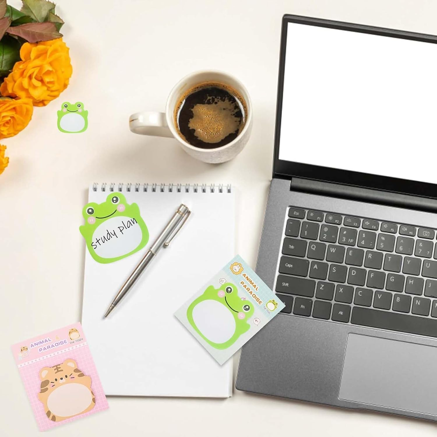 Frog Sticky Notes Kawaii Frogs Sticky Notes Sets, Aesthetic Cute Small Frog Sticky Notes Mini Animal Self-Stick Notes Pads for Frog Lovers Office School 8Packs,160 Sheets (Style 1, One Size) image number 2