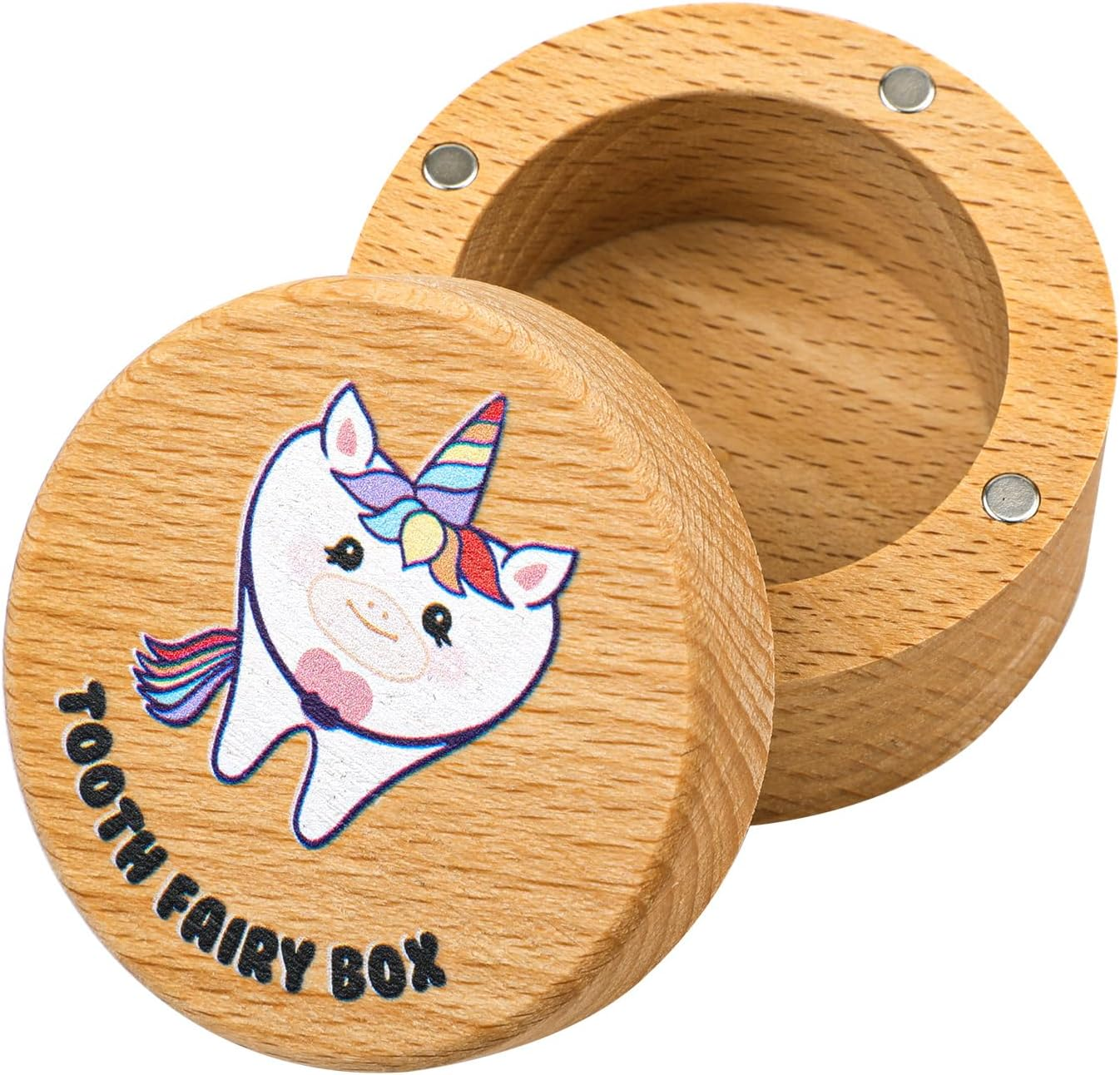 XIHIRCD Magnetic Tooth Fairy Box for Boys Girls, Wooden Tooth Keepsake Box for Lost Teeth Cute Tooth Holder First Tooth Storage Box Birthday Souvenir Gift (Unicorn) image number 2