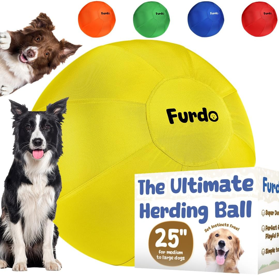 Furdo Herding Ball for Dogs, for Australian Shepherd, for Cattle Dogs, for Border Collie, for Blue Heelers & Other Medium to Large Dogs, Herding Dog Ball, Herding Dog Toys, Horse Ball - 25" Yellow image number 1