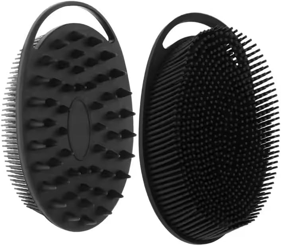 Ashintaranji Silicone Body Scrubber, Soft Shower Brush,Premium Silicone Loofah with Hook,2 in 1 Bath and Shampoo Massage Hair Brush，Wet and Dry Scalp Brush for Kids,Women,Men,Adult, Baby, Pets (Black)