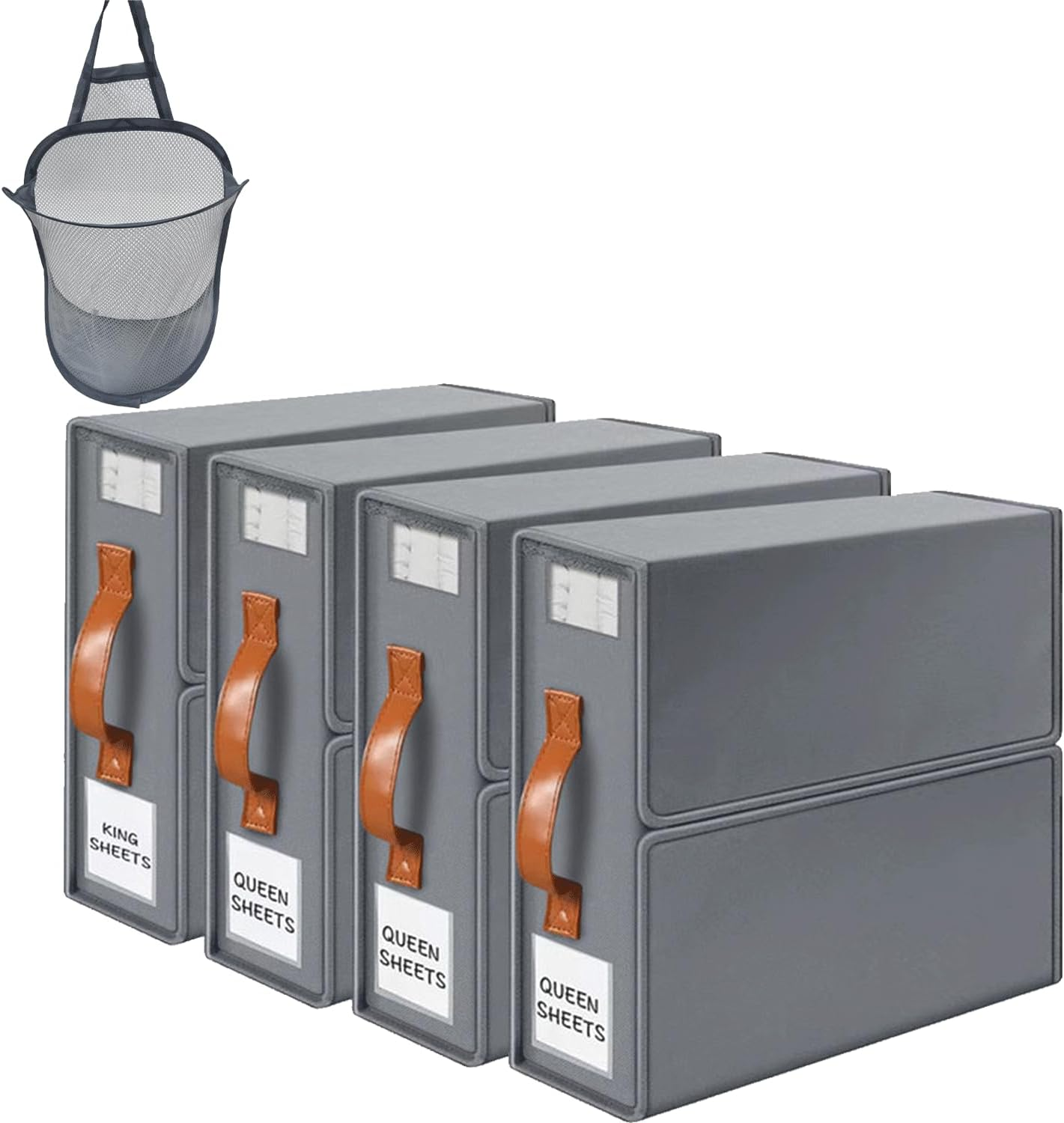 4 Pack Bedsheet Organizer with a Laundry Bag (Queen & King Size) - Foldable Bed Linen Storage with Window, Label & Zipper - Fabric Storage Bins for Clothes, Pillow Covers, Bed Sheets & Blankets image number 1