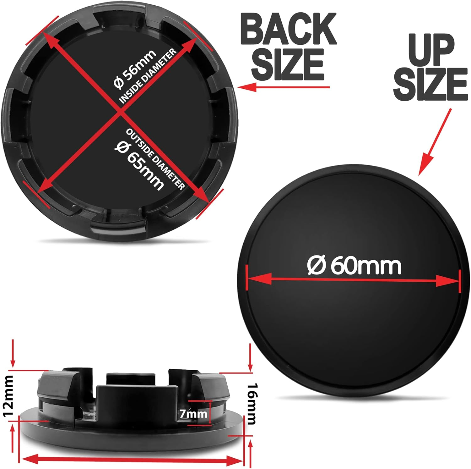 Compatible with VW 65 Mm Wheel Hub Cover for Alloy Wheels Wheel Centre Cap Hub Caps Black Edition Silver Logo CV 60 image number 3