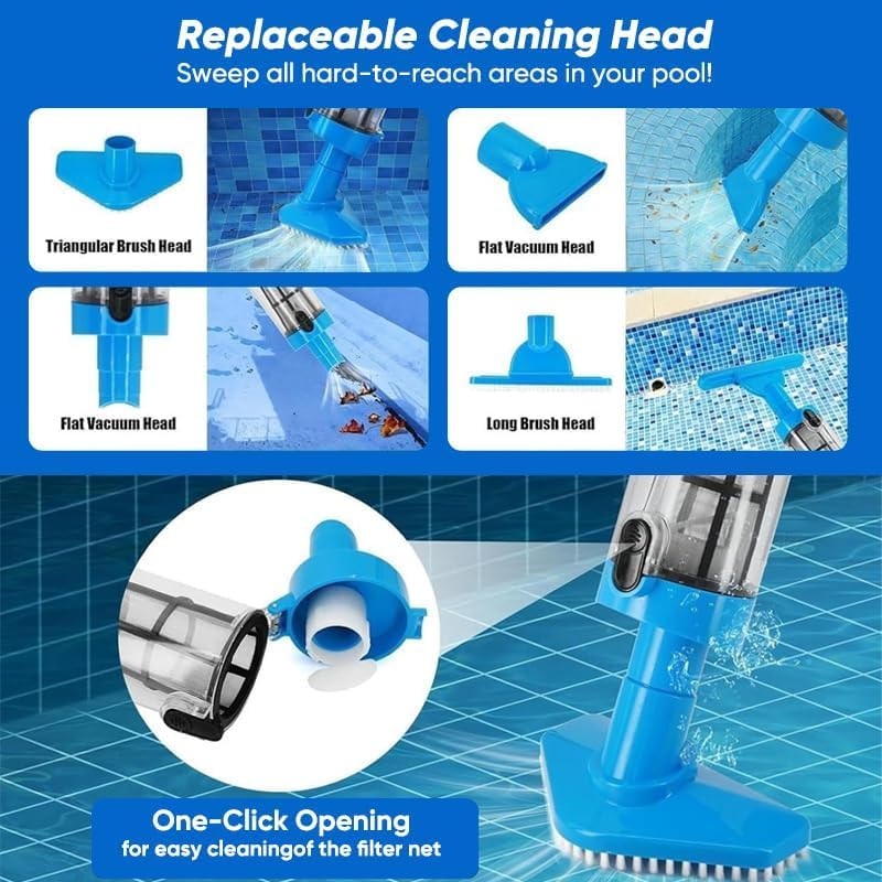 3-In-1 Cordless Rechargeable Powerful Motor Swimming Pool Vacuum Cleaner, Handheld Underwater Vacuum with Dual Filters, Lightweight for Easy Cleaning image number 4
