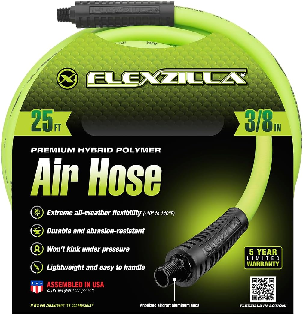 Flexzilla Air Hose, 3/8 In. X 25 Ft, 1/4 In. MNPT Fittings, Heavy Duty, Lightweight, Hybrid, Zillagreen - HFZ3825YW2 image number 4