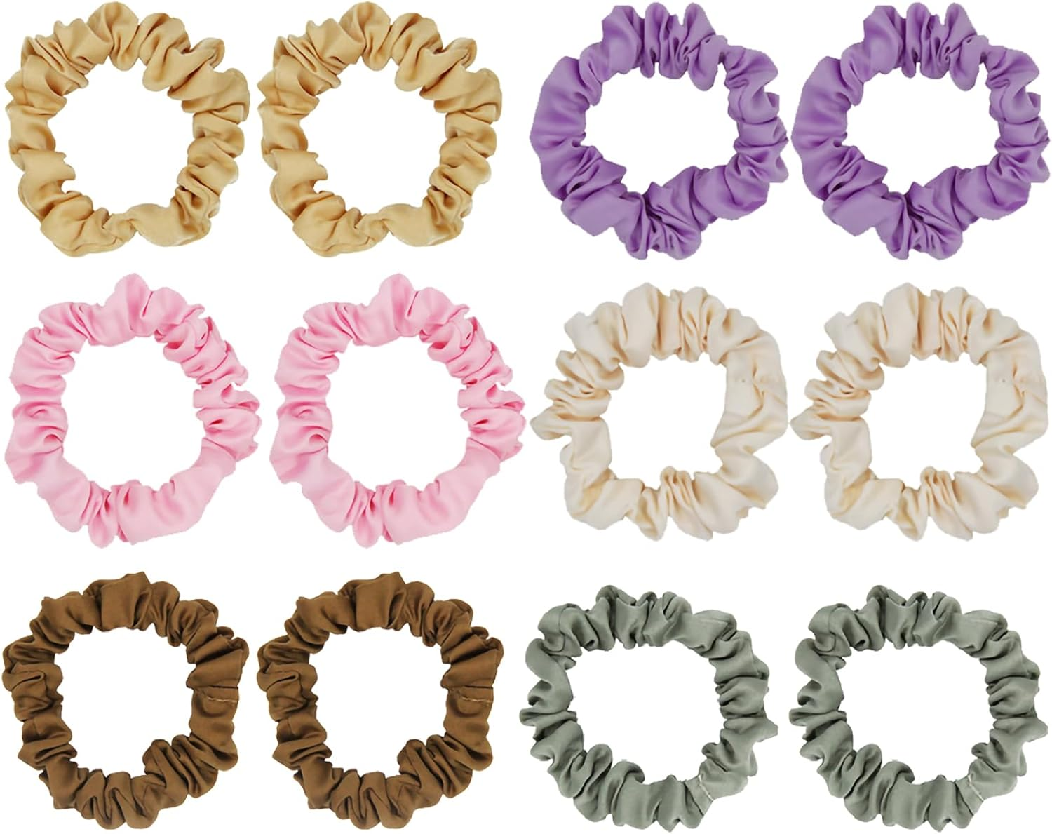 Pack of 12 Silk Scrunchies, Silk Scrunchie, Large, Soft, Stretchy Silk, Silk Scrunchie, 6 Colours, Ponytail Tear-Resistant Scrunchies image number 4
