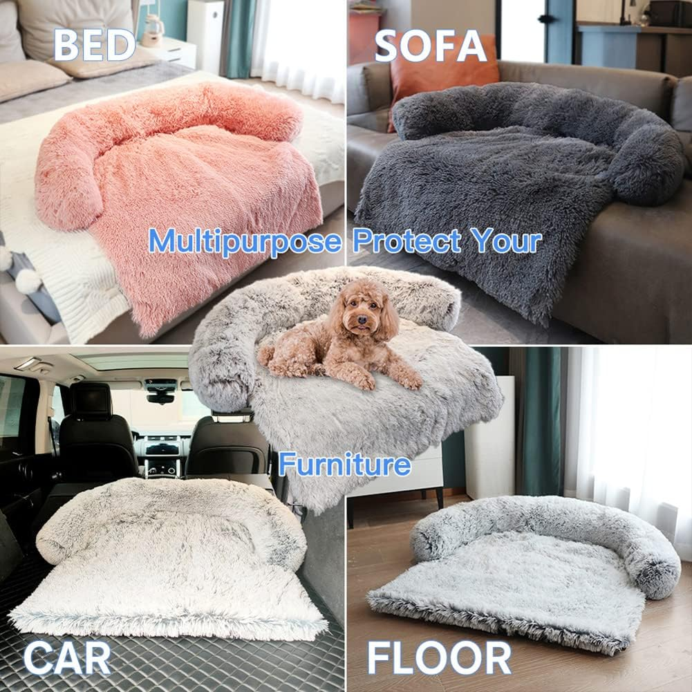 Moonxhome Plush Dog Bed with Foam Neck Pad, Plush Pet Bed and More for Small Dogs and Cats, Universal Pet Furniture Protector, Sofa Bed Cover, Machine Washable, Silver Grey Small image number 4