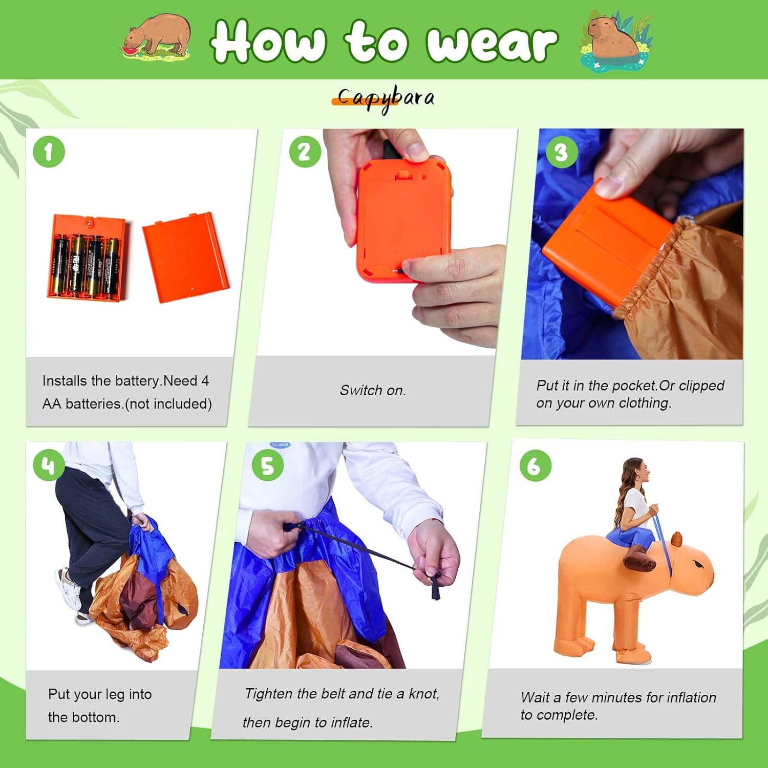 Inflatable Capybara Costume Funny Ride on Animal Blowup Costumes for Halloween Easter Costumes Party Cosplay image number 1