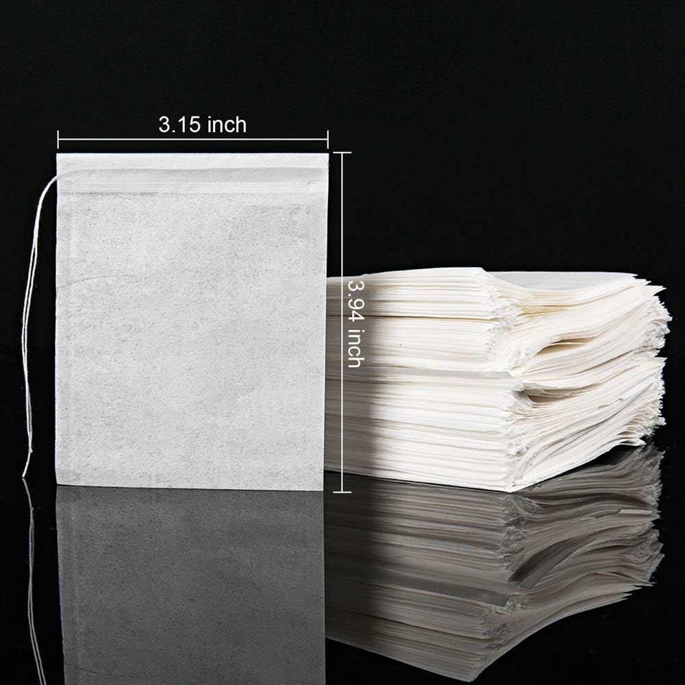 Betybedy Tea Filter Bags Disposable Tea Infuser Safe & Natural Material 1-Cup Capacity Drawstring Empty Bag for Loose Leaf Tea Set of 100（3.15 X 3.94 Inch）