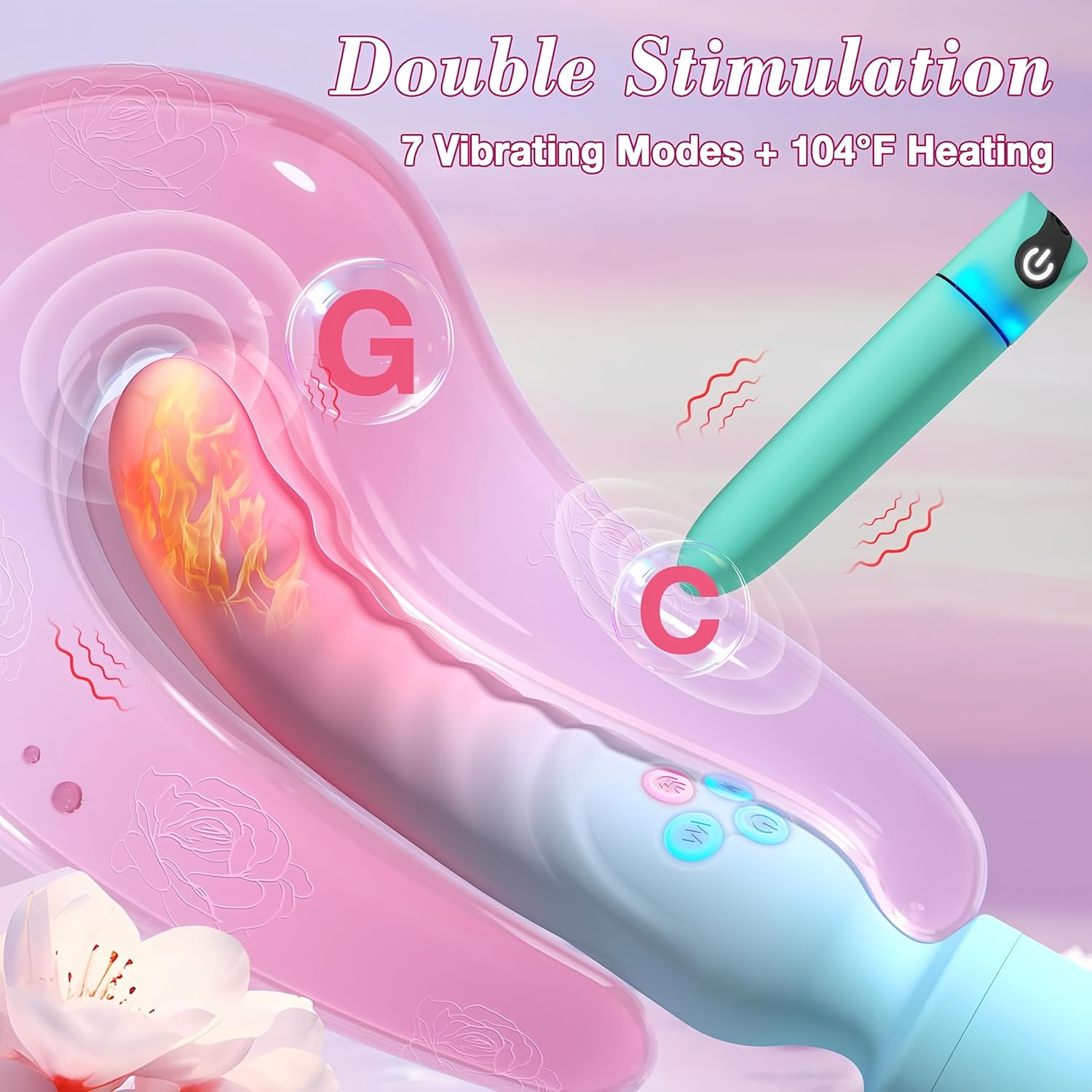 Funflick 3-In-1 Clit G-Spot Vibrator Wand & Bullet Vibrator Set - Wand Massager with 7 Vibrating Modes & Mini Vibrator with 10 Vibrating Modes, Clitoral Stimulator for Women Precision G Spot Clitoral Nipple Anal Stimulation with Heating Dildo, Premium Silicone Waterproof Sexual Wellness Products for Female and Couples, Portable Adult Sex Toys for Women, Men, Couples image number 2