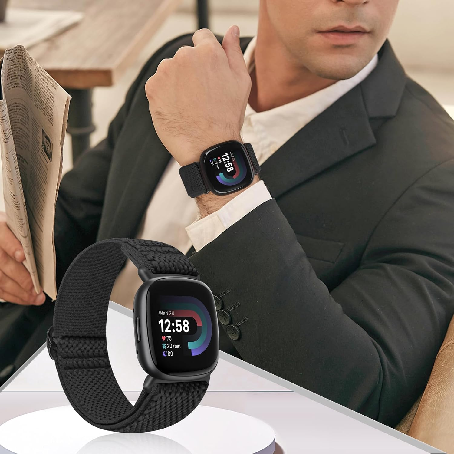 Compatible with Fitbit Versa 3/Fitbit Versa 4 /Fitbit Sense/Fitbit Sense 2 Bands for Women Men,Adjustable Stretchy Solo Loop Elastic Nylon Sport Strap for Versa 4/Versa 3/Sense 2/Sense image number 4