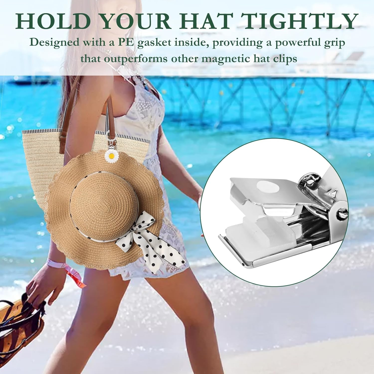 QUYANGCHIFENG 2Pcs Hat Clips for Travel on Bag, Silicone Hat Carrier for Backpack, Luggage, Bogg Bags, Protect Hat from Falling, Travel Woman (Green&Blue) image number 5