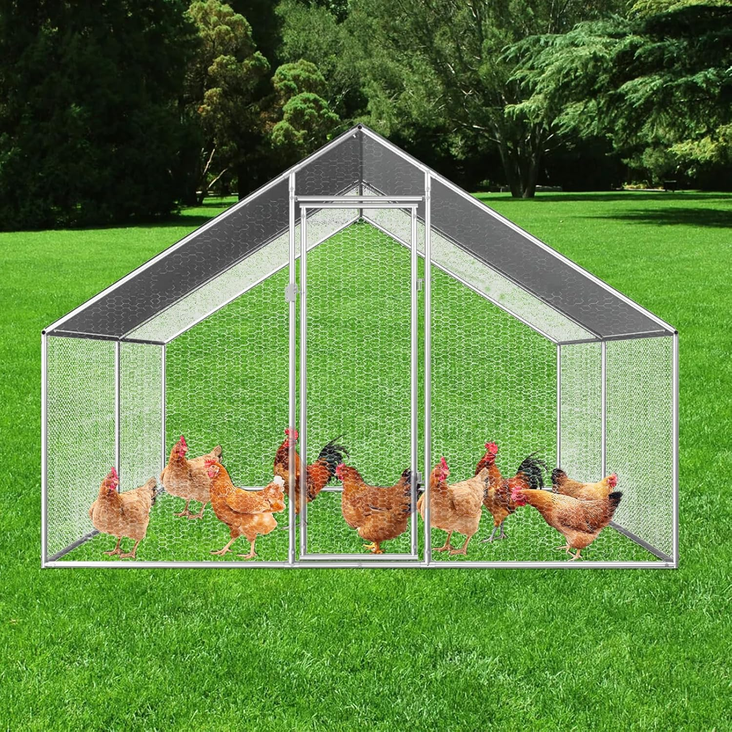 Chicken Coop Large Rabbit Hutch Pet Cage, Walk in Poultry House Coops Hen Run Ferret Habitat Farm Enclosure,2.75 X 4 X 1.92 M image number 3
