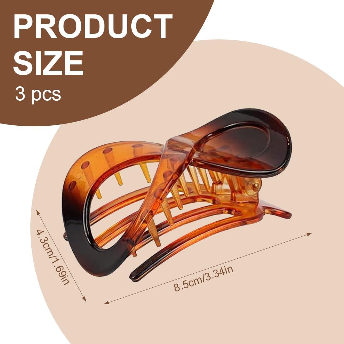 NHQZ Women'S Hair Clips, 3 Colours, Non-Slip Hair Clips, French Hair Clip, Tortoiseshell Hair Clip, Large, Elegant Hair Accessories, Girls for Everyday, Sports, Driving